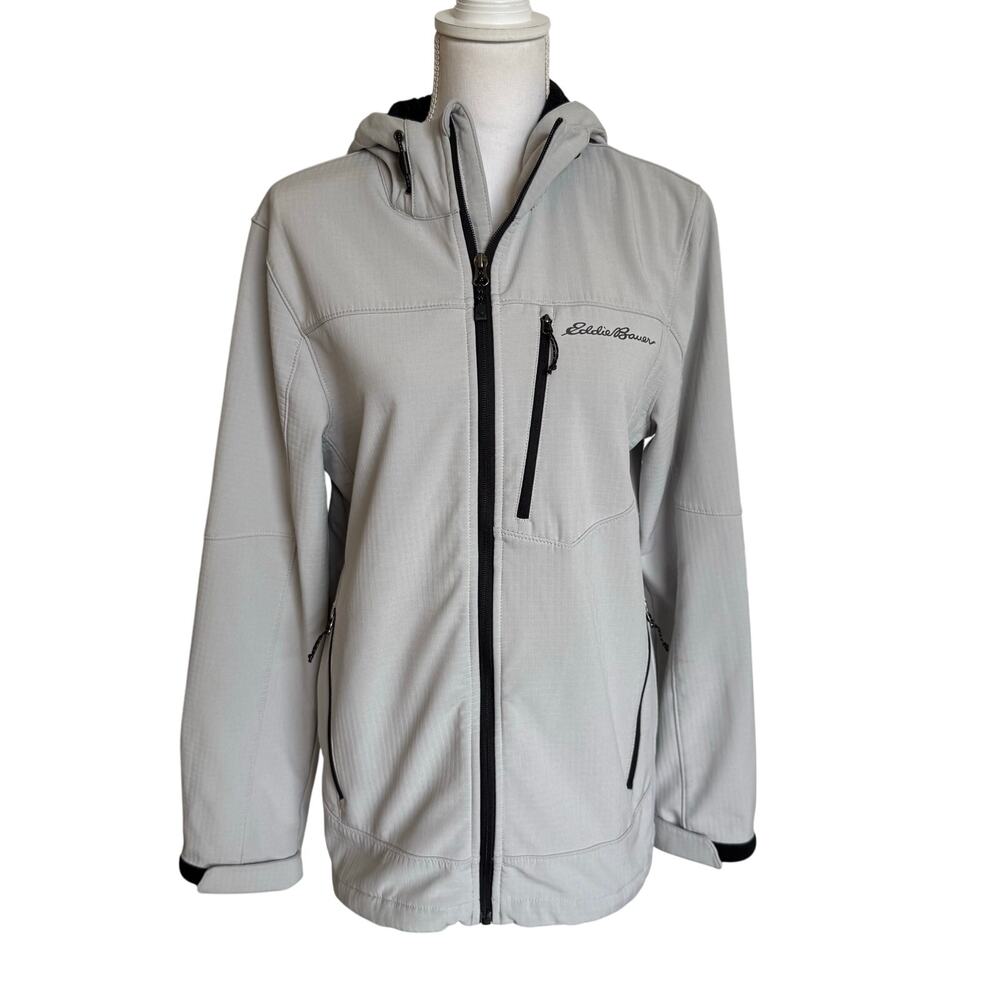 Eddie Bauer Jacket Men Small Gray Casual Outdoors Athletic Hood Full Zip Pockets